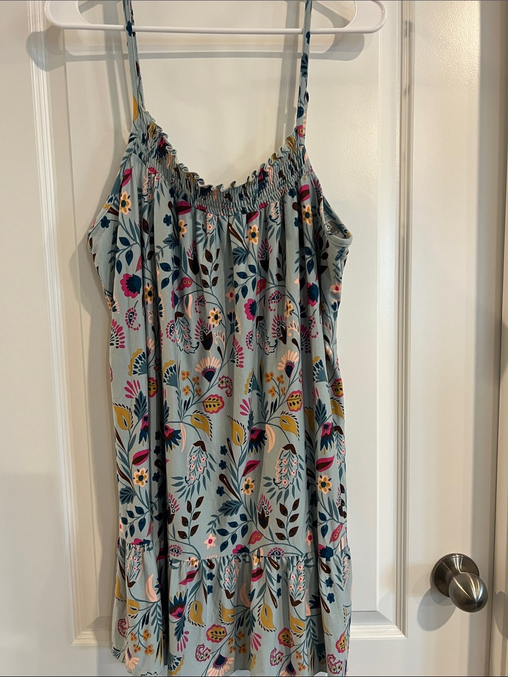 Linea Donatella Light Blue Floral Smocked Sundress with Multicolor Print